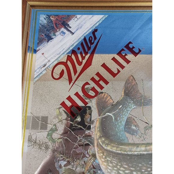 Miller High Life Beer Tip Up Northern Pike Mirror Scott Zoellick Signed Man Cave - Picture 4 of 6